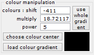 The spreading of the colours from the gradient in the Fractal.